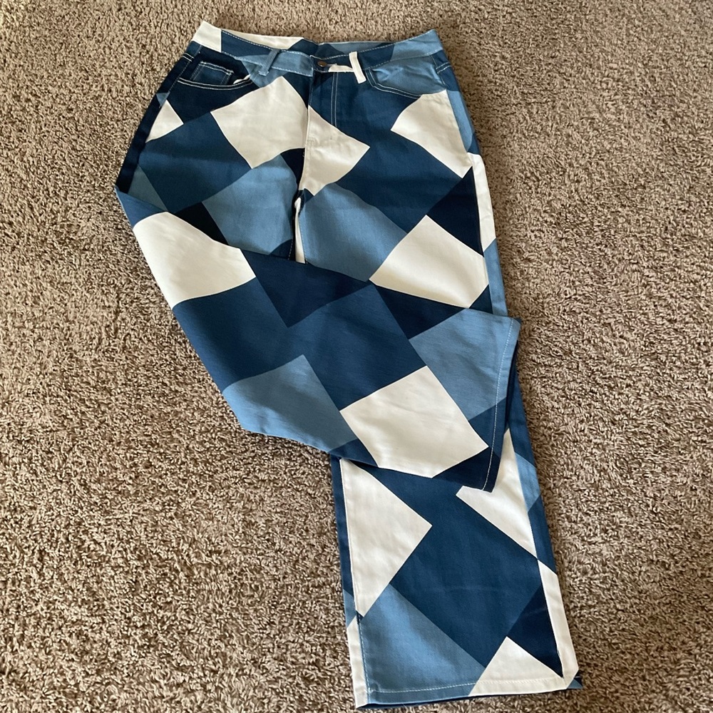 Geometric Print Eye-Catching Loose Fit Denim Jeans, Women’s Sz XL(12)